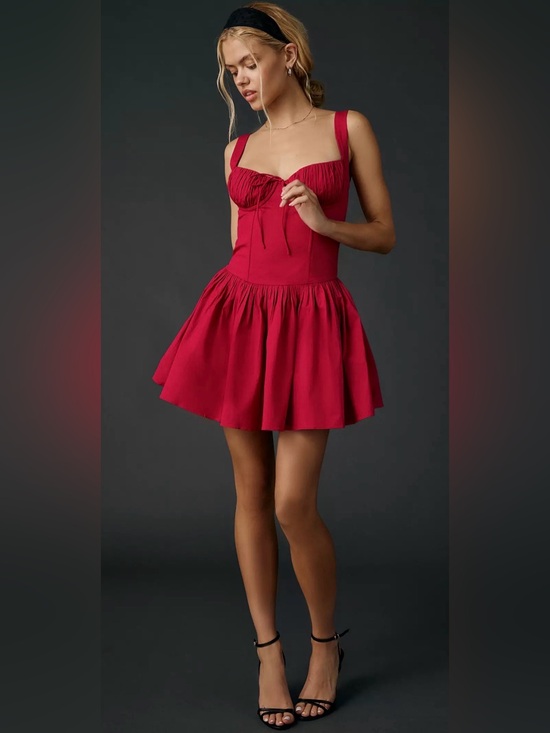 For Love And Lemons Dresses & Skirts - For Love & Lemons Helena Poplin Bustier Mini Dress in Red Sz Large